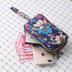 SYGA Women's Clutch Canvas Art Three-Layer Long Wallet Women's Handbag Large Capacity Key Coin Purse Casual Mobile Phone Bag