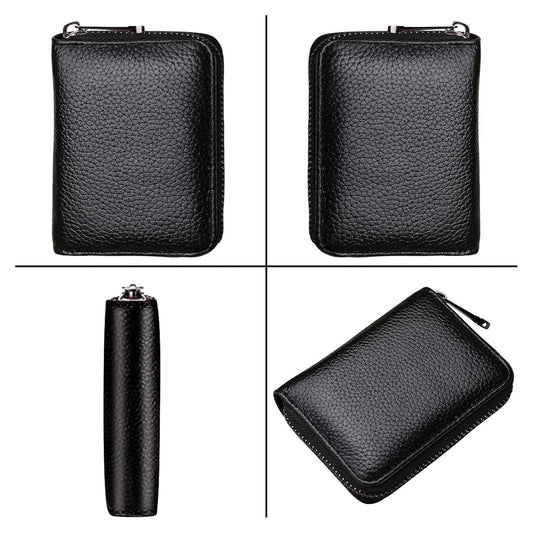 MOMISY PU Leather Credit Debit Card Holder Wallet Card Case ID Case Organizer Holder Zipper Wallet Coin Purse for Men & Women (14 Slots Black)