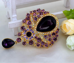 SYGA Brooch Pin Fashion Crystal Rhinestone Jewellery Pin Vintage Clothing Accessories Decoration Glass Pendant Purple Brooches For Women- S246