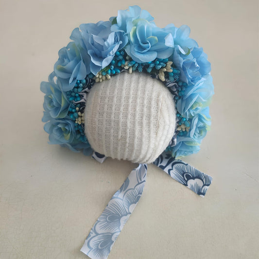 MOMISY Newborn Baby Girl Cap for Photography Props, Children's Headdress (in, Age, 0 Months, 3 Months, Blue)