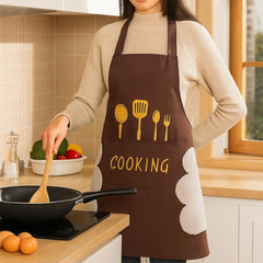MOMISY Waterproof Kitchen Apron, Cooking Apron with Pockets, Side Towel for Hand Wiping, Suitable for Men and Women (Brown)