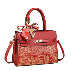 SYGA Women Elegant Contrast Stitch Tote Bag – Handbag with Scarf Accent,