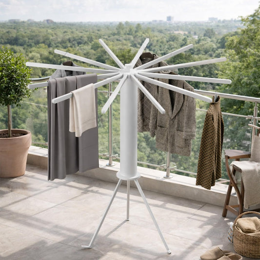 STANSY Rotary Clothes Drying Stand for Indoor | 360° Rotating Garment Dryer Rack with Multiple Arms | Space-Saving Vertical Cloth Stand with Stable Tripod Base for Clothes