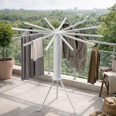 STANSY Rotary Clothes Drying Stand for Indoor | 360° Rotating Garment Dryer Rack with Multiple Arms | Space-Saving Vertical Cloth Stand with Stable Tripod Base for Clothes