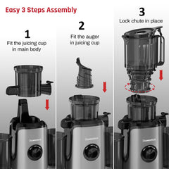 DOMESTICA Dripdrop Cold Press Juicer for Home with 108mm Wide Feed Chute | Slow Juicer Machine for Fruit, Veggie & Nut Milks | Smart Reversal Technology & Triple Strainers For High Nutrition