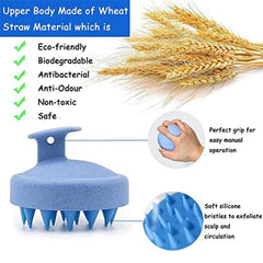 MOMISY Scalp Massager Shampoo Brush, Eco-Friendly Wheat Straw Body With Soft Silicon Bristles, Hair Scalp Scrubber, Scalp Exfoliator | Dandruff Removal, Prevents Hair Loss For Men, Women (Blue)