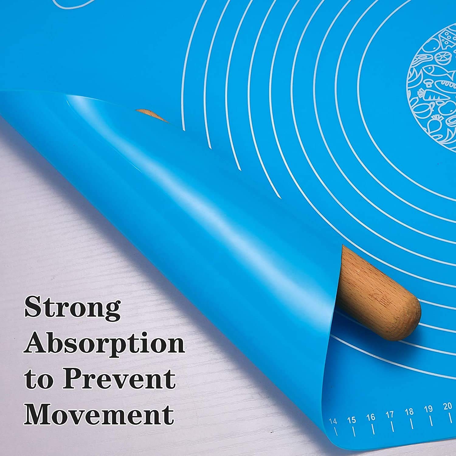 SYGA Silicone Baking Mat for Pastry Rolling Dough with Measurements - 19.7" x 15.7" BPA Free Non Stick and Non Slip Blue Table Sheet Baking Supplies for Bake Pizza Cake_Blue