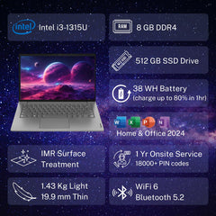 Lenovo V14 Intel Core i3 13th Gen 14" FHD (1920x1080) Antiglare 250 Nits Thin and Light Laptop (8GB RAM/512GB SSD/Windows 11 Home/Office Home 2024/Iron Grey/1.43 kg), 83A0A0PBIN