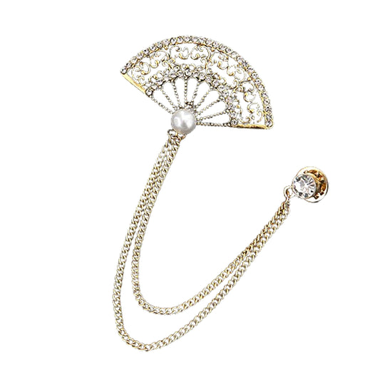 SYGA Men's & Women Suit Shirt Stud Lapel Pin Chain Tassel Brooch Pin with Crystal Chain(fan gold)