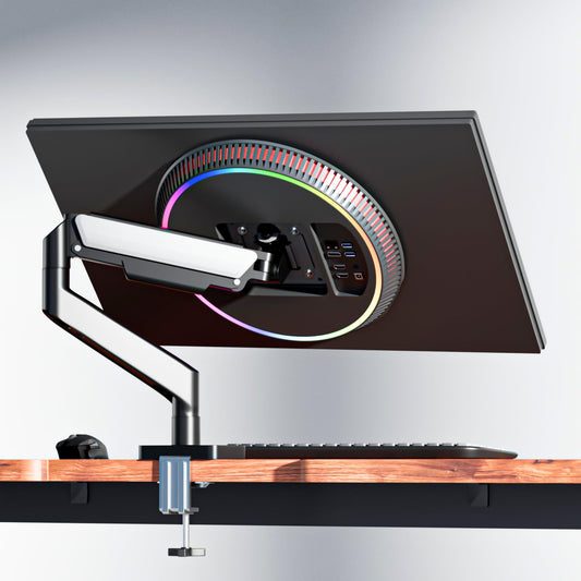 Flowlyf Premium Gas Spring Monitor Arm | 17-32" Screen Monitor VESA Mount |Gorgeous Black & White Color Combo| Height Adjustability | 360 Degree Rotation | 10kg Weight Capacity | 2 Way Wire Manager