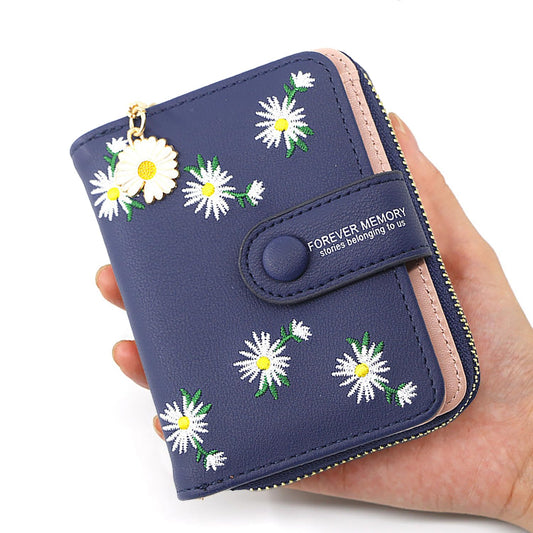 SYGA Women's Short Zipper Buckle Personalized Pu Leather Wallet Coin & Card Purse(Flower Blue)
