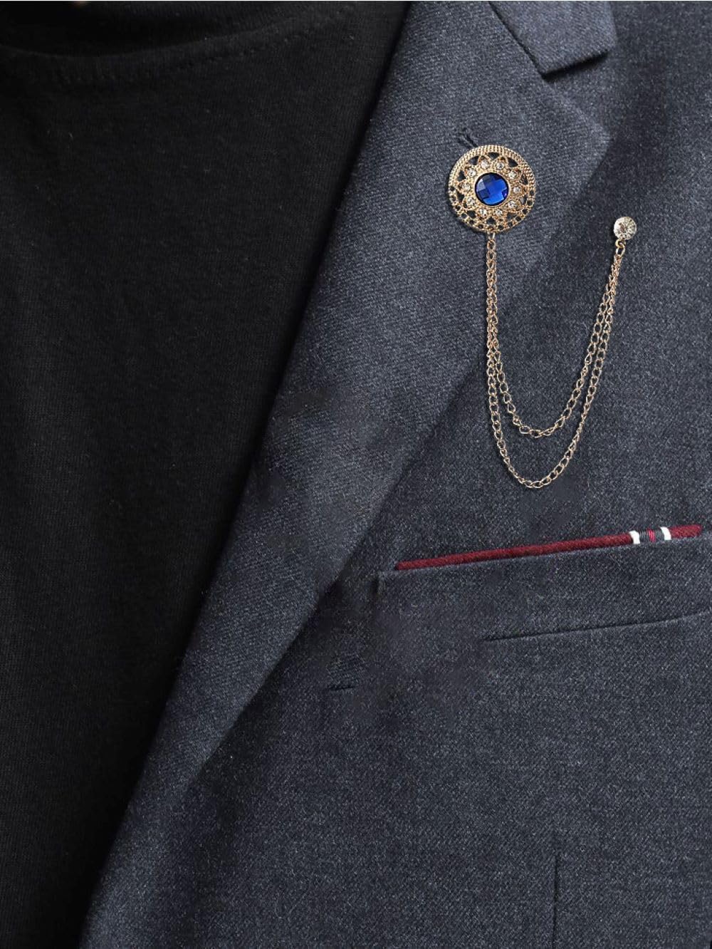 SYGA Men's & Women Suit Shirt Stud Lapel Pin Chain Tassel Brooch Pin with Crystal Chain(vintage blue)