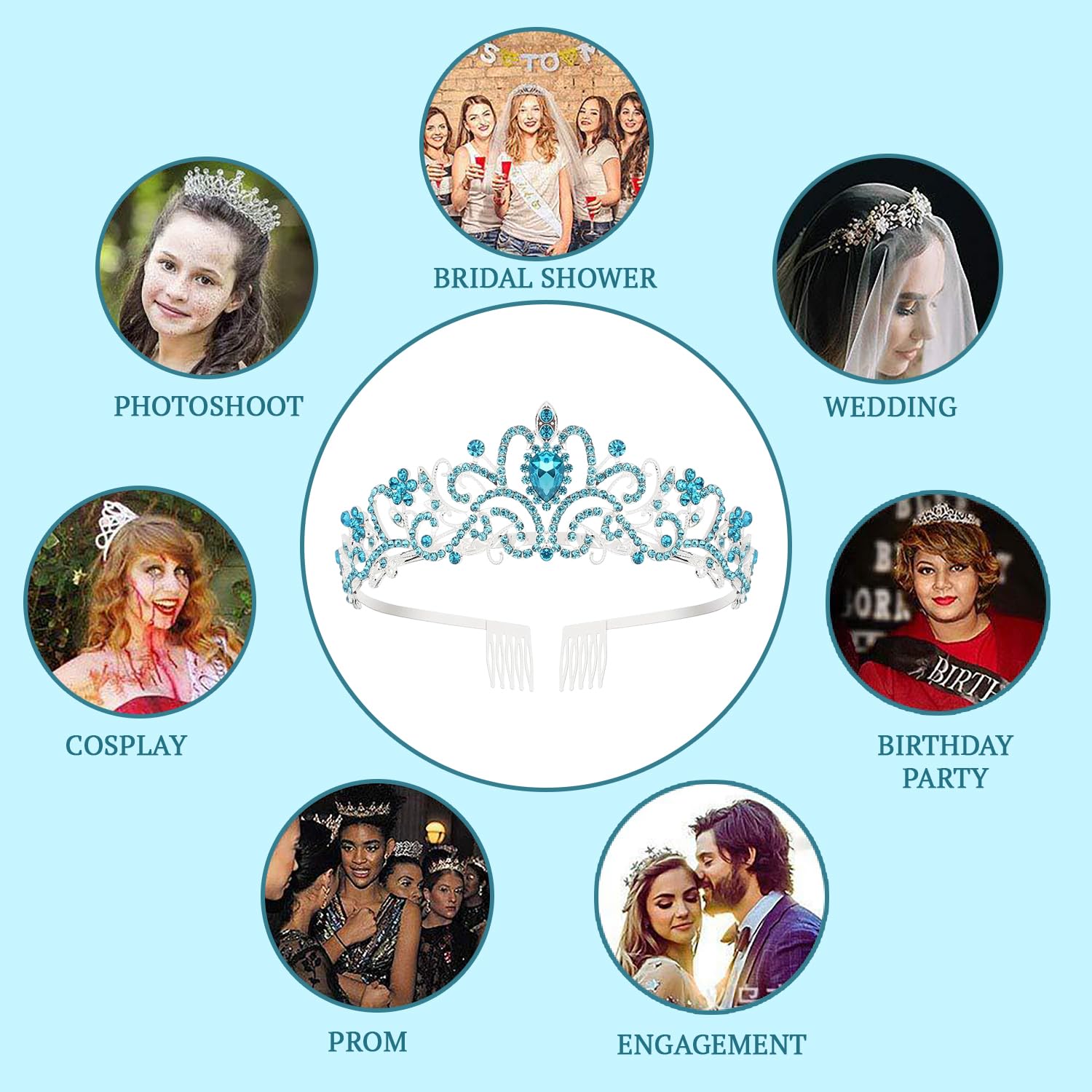 SYGA Bridal Princess Girl Tiara and Rhinestone Crown Headband Hair Accessories for Women Wedding Ceremony Party (Silver Plating + Sky Blue)