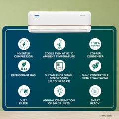 Blue Star 0.8 Ton 3 Star, Inverter Split AC (Copper,Convertible 5 in 1 Cooling, Multi Sensors, Dust Filter Blue Fins, Self Diagnosis, IA309TNU, White)
