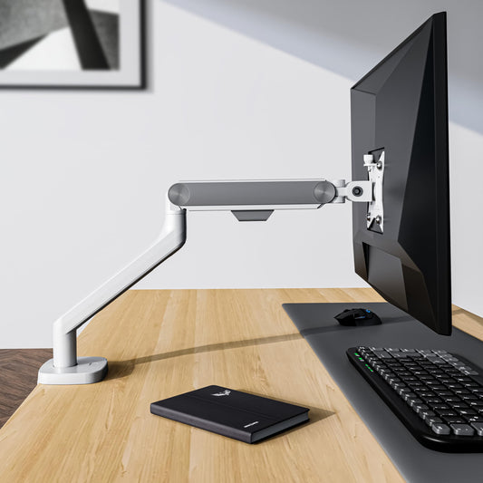 ErgoYou Premium Gas Spring Adjustable Monitor Arm Stand VESA Mount - Weight Capacity 2-9 kgs - Supports 13-32" Screens - Height Adjustable Clamp & Grommet Mount - 360 Degree Rotation - G4 Series White