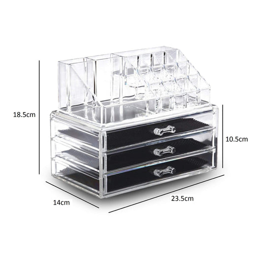 SYGA 1 Piece Acrylic 3 Drawers 16 Grid Stackable Cosmetics Makeup Storage Cube Organizer Jewelry Storage Display Box