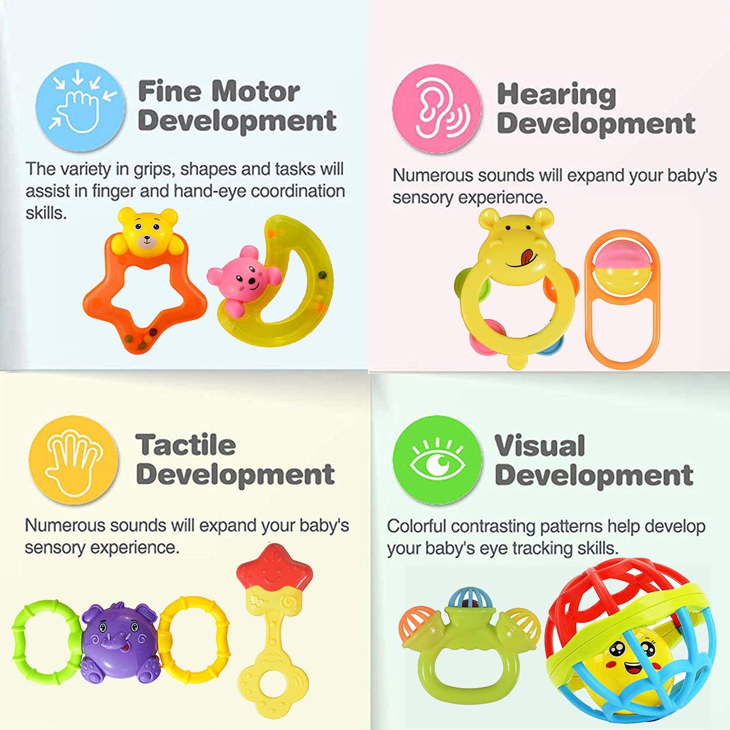 SYGA Colorful 7 Rattles and 1 Teether Toy Set