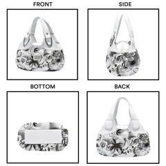 SYGA Women's Printed PU Leather Hobo Bag, Multiple Colors and Patterns, Crossbody Shoulder(WHITE INK GRAY FLOWER)