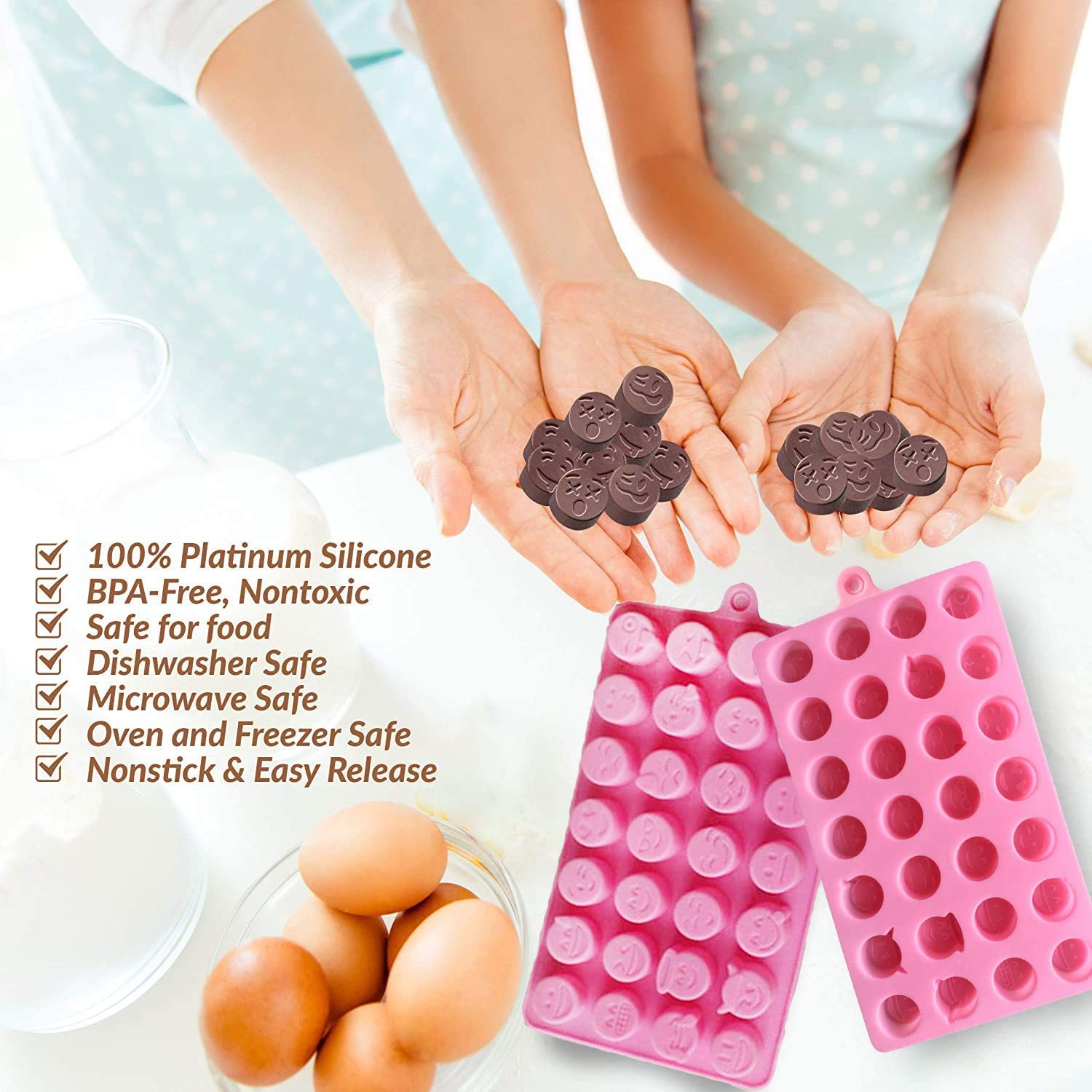 SYGA 28-Cavity Emoji Emotion Cake Mold Smiley Chocolate Candy Baking Mould Pink