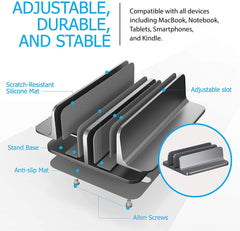 SYGA Double Adjustable Vertical Laptop Stand 2 Slots Made of Premium Aluminium Alloy 2 in 1 Design Space-Saving for All MacBook/Chromebook/Surface/Dell/iPad/Notebook/Samsung/HP/Dell (Black)