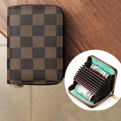 SYGA New Chex Design Card Bag Fashion Multi-Card Business Card Bag Zipper Coin Purse Card Holder Supports(CHEX-Brown-Style-1)