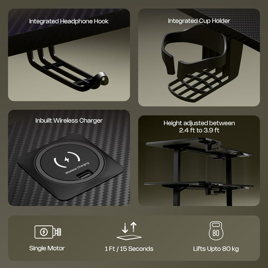 Green Soul Trigger 2.0 Height Adjustable Standing Desk | Ergonomic Design Table Top (5.3 Ft) | Integrated Charging | Digital Display with Memory Preset | 3 Year Warranty | (Black 1600 x 750 Top)