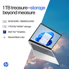 HP 15, Intel Core Ultra 5 125H (16GB DDR5, 1TB SSD) FHD, IPS, 15.6''/39.6cm, Win11, M365 Basic(1yr)*Office24, Silver, 1.65kg, fd1354TU, Intel Arc Graphics, FHD Camera w/Shutter, AI Powered Laptop