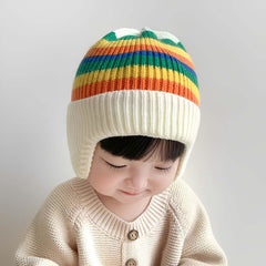 MOMISY Baby Beanie Winter Hat, Rainbow Warm Toddlers Beanies for Kids Boys & Girls Woolen Knitted Cap (6 Months - 2 Years) (Cream)