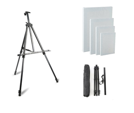 SYGA Portable Art Easel Adjustable Tripod Stand with Four Size Canvas & and Black Easel Carry Case