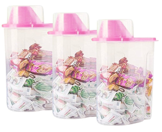 SYGA Medium Cereal Dispenser Jar 1900ml Set of 3 Multi Purpose Storage Container Idle for Kitchen-Storage Box Lid Food Rice Pasta Container(Medium,Pink)