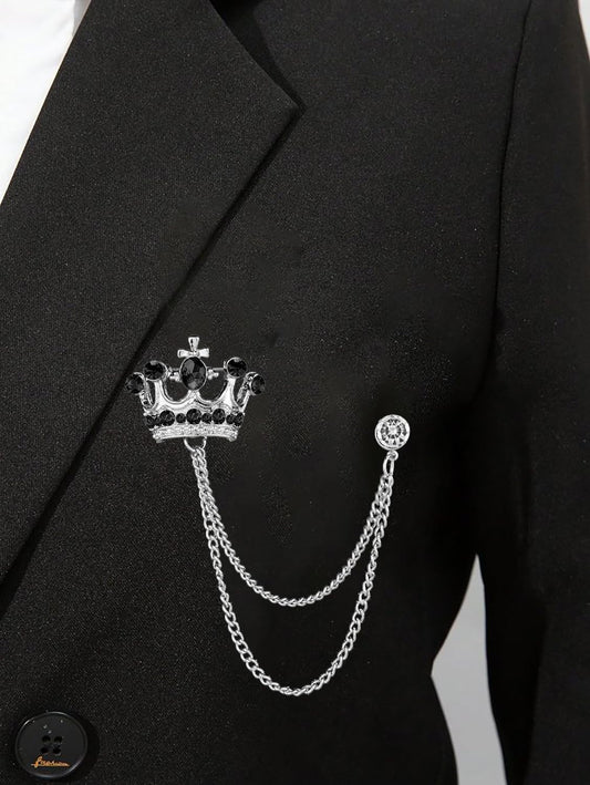 SYGA Men's & Women Suit Shirt Stud Lapel Pin Chain Tassel Brooch Pin with Crystal Chain(Silver Black Diamond)