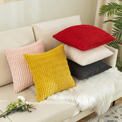 MOMISY Corduroy Cushion Throw Pillow Covers Pink 45 x 45cm, 18x18 inch (Red, 2)