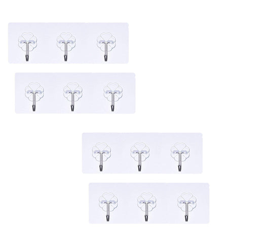SYGA Set of 4 Transparent Self Adhesive Three Hook Multipurpose Hanger