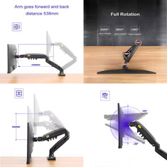 SYGA NB F80 Gas Spring Monitor Mount, 17-30 Inch Screen, Heavy Duty Single Arm Desktop Stand, 2-9kg Load Capacity