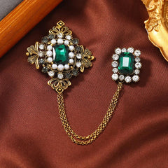 SYGA Men's & Women Suit Shirt Stud Lapel Pin Chain Tassel Brooch Pin with Crystal Chain(Green Diamond)