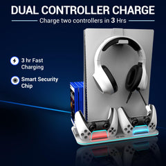 Ant Esports Dock5 RGB with Cooling Fan and Dual Controller Charger Station, PS5 Console Disc & Digital Edition, PS5 Cooling Station Accessories with RGB Light/Headset Holder/6 Game Slots/Screw (White)