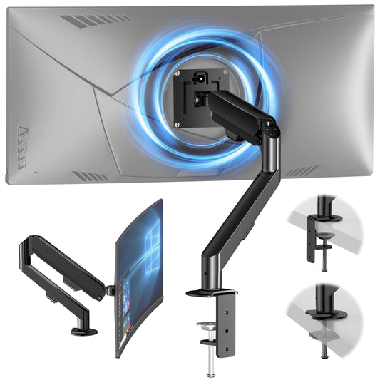 HEYMIX LIFE Single Monitor Arm, Ergonomic Monitor Stand VESA Mount, Computer Screen Arm Gas Spring, VESA Arm, Monitor Mount & 2 Grommet Mounting Base For 13-32'' 2-9 Kgs Sceens