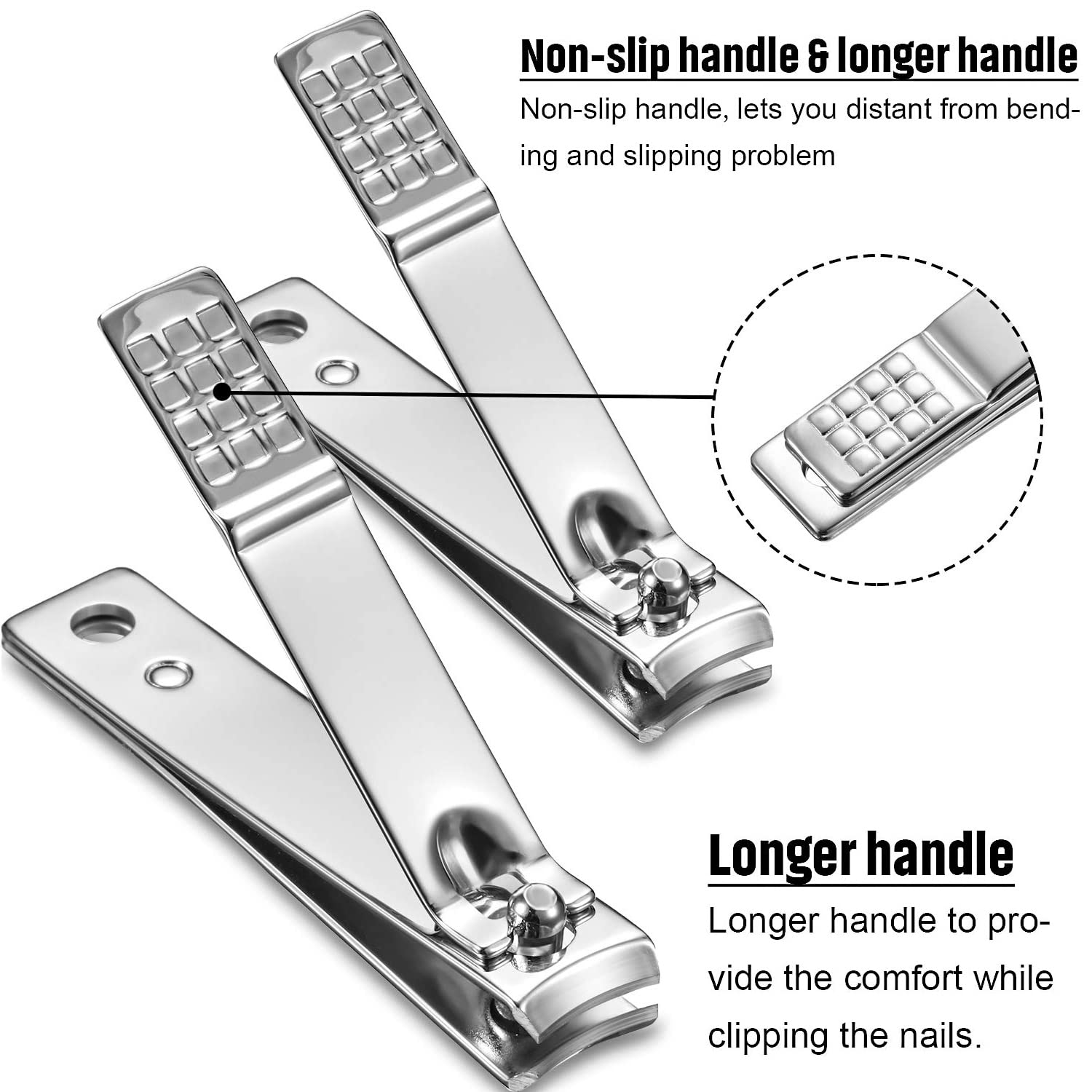 SYGA Nail Pack of 3 Clipper Set - Premium Silver Stainless Steel Deluxe Fingernail and Toenail Clipper Cutter