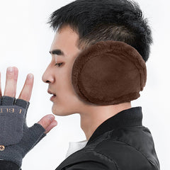 SYGA Winter Men's Trendy Warm Earmuffs Thickened Plush Back-Worn Earmuffs Winter Cold-Proof(Coffee)