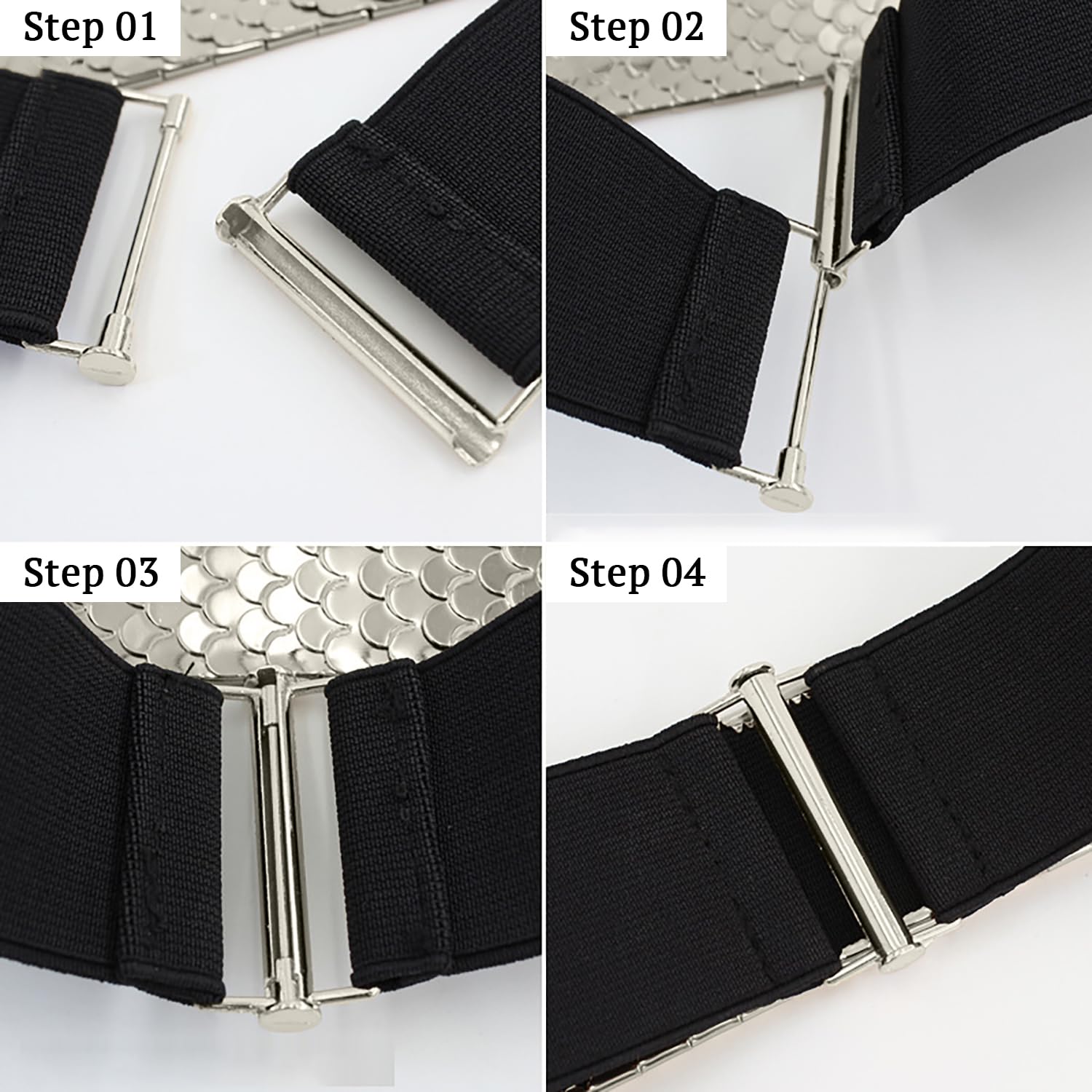 SYGA Decorative Belt For Women, Metal Elastic Waistband, Fashionable Fish Scale Pattern Elastic Wide Belt, Versatile For Dresses And Dresses(Silver)