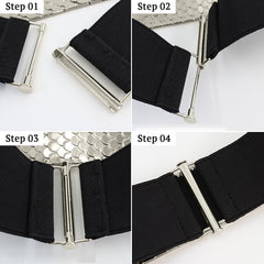 SYGA Decorative Belt For Women, Metal Elastic Waistband, Fashionable Fish Scale Pattern Elastic Wide Belt, Versatile For Dresses And Dresses(Silver)