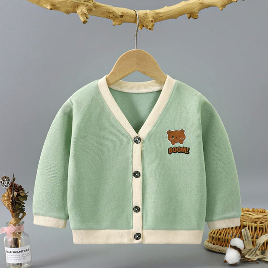 MOMISY Cotton Blend Baby Boy & Girls Sweater Jacket Front Open Cardigan (1 to 2 Years, Light Green)