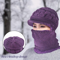 SYGA Women Balaclava Hat Beanie Winter Cap Snow Ski Winter Knit Neck Scarf Hiking Sports for Autumn Winter, Above 15 Year - Dark Pink