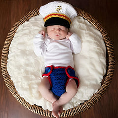 MOMISY Newborn Photography Props, Baby Girl Boy Photo Props, Infant Hand Crocheted Marine Diaper and Hat, White Red