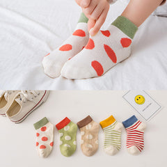 MOMISY Kids Cotton Socks Colorful Polka Dot & Striped Patterns, Soft Breathable Ankle Socks for Boys & Girls 5 Pair (Multicolor)