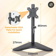 White Mulberry |DIY| Height Adjustable Monitor Stand Mount | Supports 17-32 Inch Screens| 10 Kg Screen Load | VESA 75X75 & 100X100 | Freestanding Monitor Mount | Black - (Single Screen)