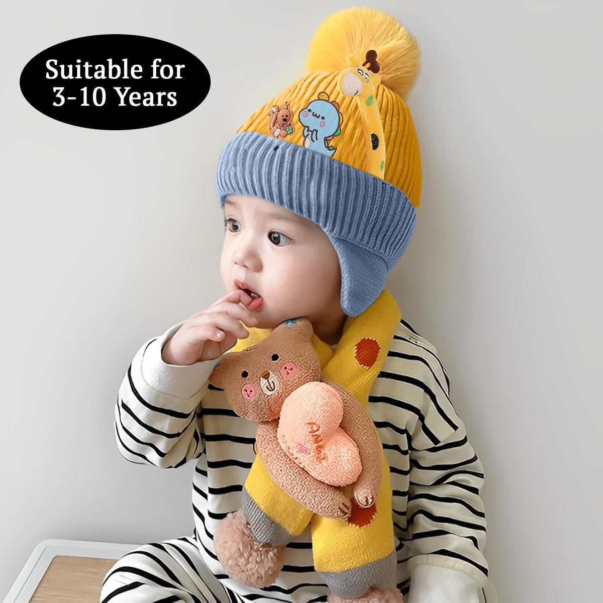 SYGA Baby Winter Wool Cap Cute Cartoon Pom Pom Knitted Hat with Warm Ear Protection for Ages 3-10 Years (Orange)