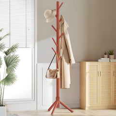 STANSY Wooden Tree Design Coat Rack Stand with Multiple Hooks & Stable Tripod Base for Entryway, Bedroom & Office