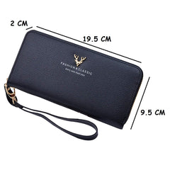 SYGA Women Wallet Female Purse Long Leather Bag Women Clutch Wristlet Antlers Design Zipper Clutch Card Phone Holder Coin Purse_Black