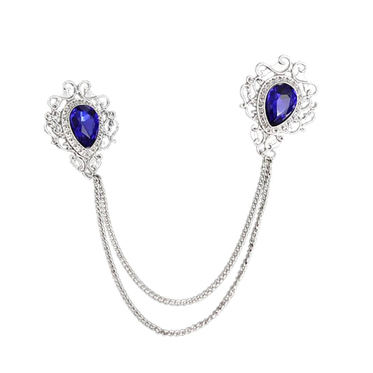 SYGA Men's & Women Suit Shirt Stud Lapel Pin Chain Tassel Brooch Pin with Crystal Chain(Blue Diamond)